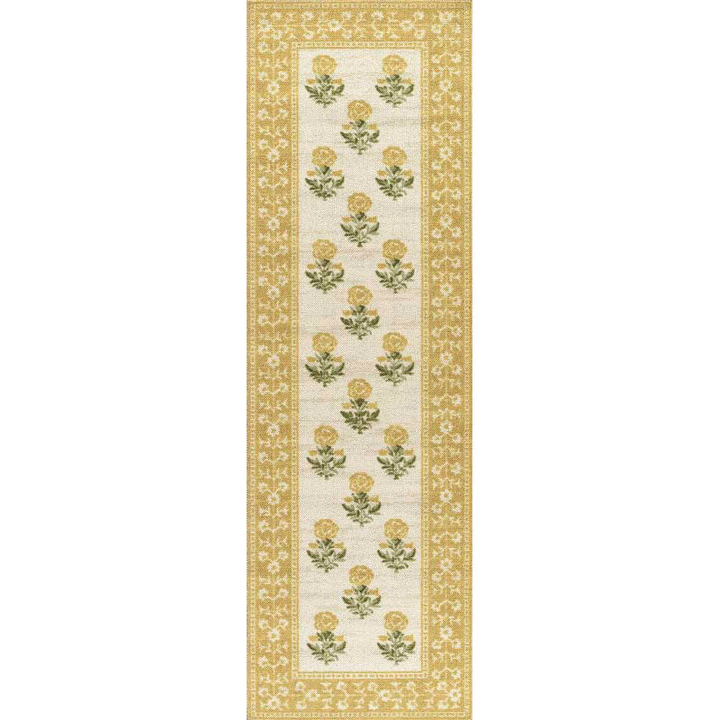 Floral Border Wool Blend Rug