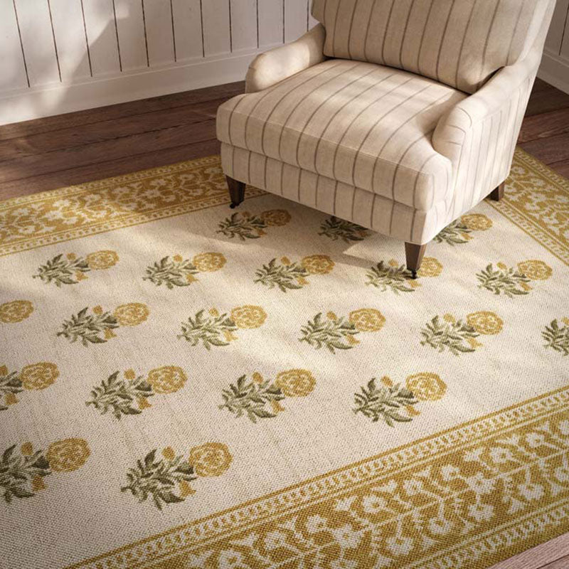 Floral Border Wool Blend Rug