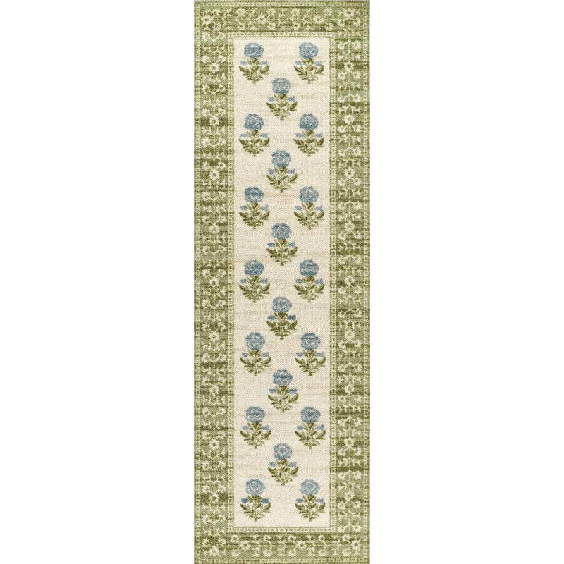 Floral Border Wool Blend Rug