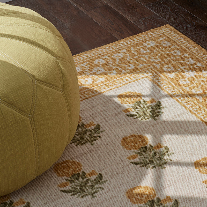 Floral Border Wool Blend Rug