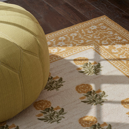 Floral Border Wool Blend Rug