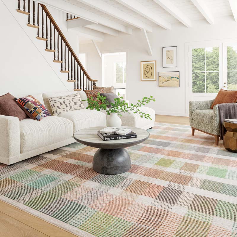 Chanan Farmhouse Plaid Washable Rug