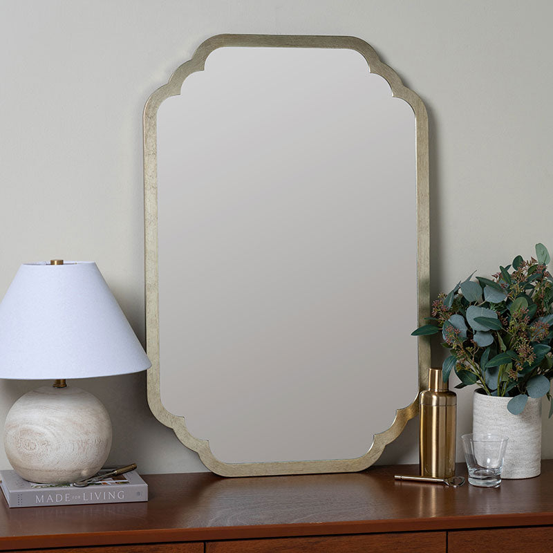 Scalloped Rectangle Wood Frame Wall Mirror