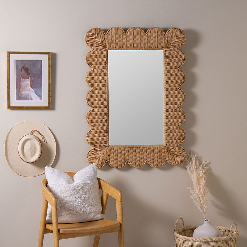 Scalloped Rattan Wall Mirror
