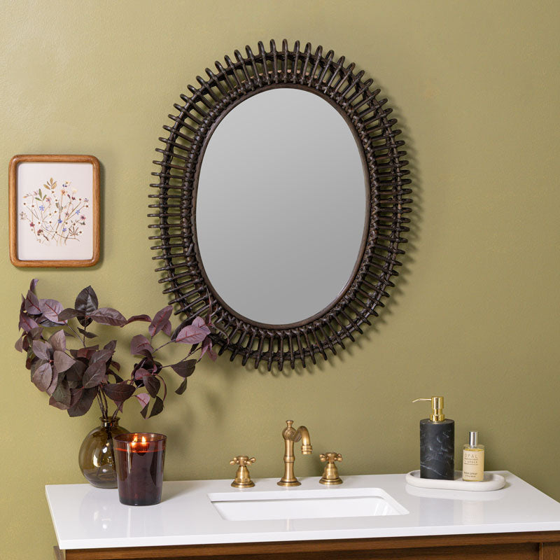 Oval Dark Rattan Wall Mirror