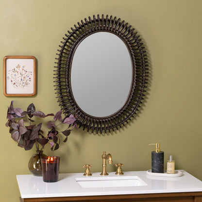 Oval Dark Rattan Wall Mirror