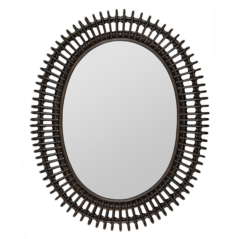 Oval Dark Rattan Wall Mirror