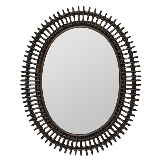 Oval Dark Rattan Wall Mirror