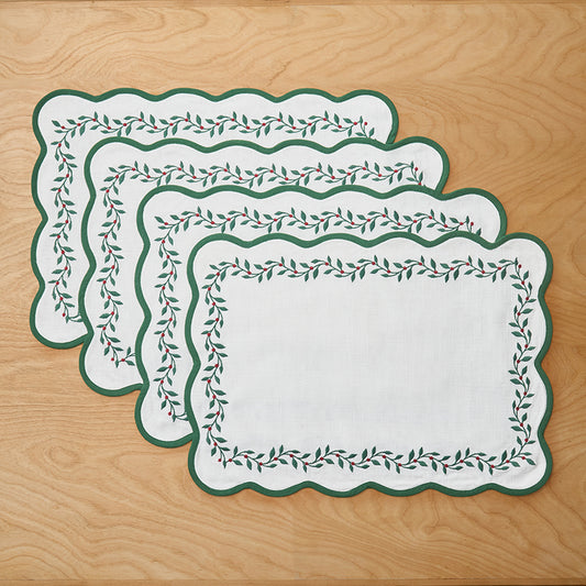 Spiceberry Scallop Embroidered Placemats, Set of 4