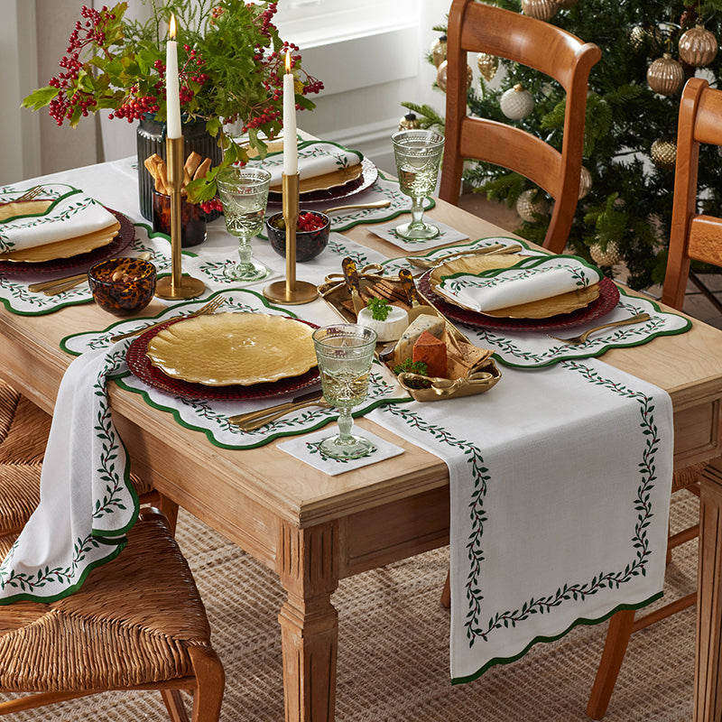 Spiceberry Scallop Embroidered Table Runner