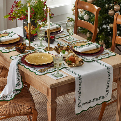 Spiceberry Scallop Embroidered Table Runner