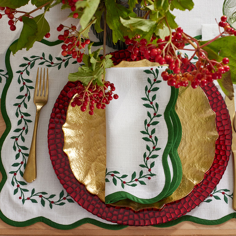 Spiceberry Scallop Embroidered Placemats, Set of 4