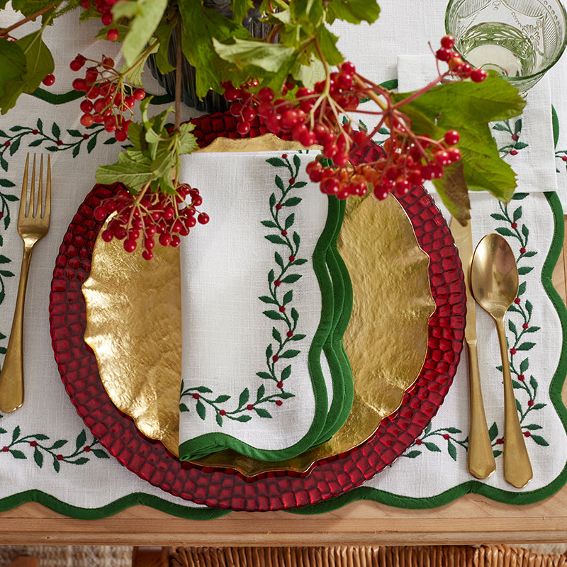 Spiceberry Scallop Embroidered Napkins, Set of 4