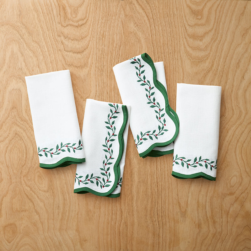 Spiceberry Scallop Embroidered Napkins, Set of 4