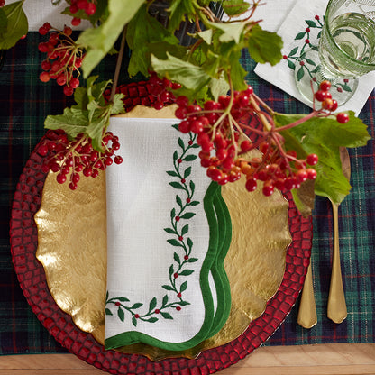 Spiceberry Scallop Embroidered Napkins, Set of 4