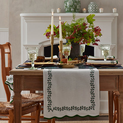 Spiceberry Scallop Embroidered Table Runner