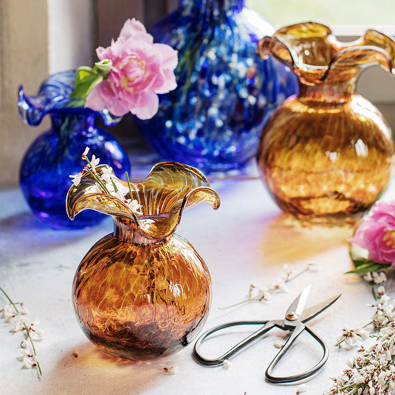 Hibiscus Glass Fluted Vases