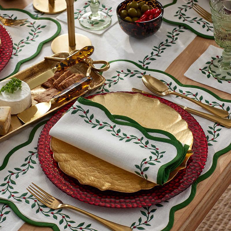Spiceberry Scallop Embroidered Napkins, Set of 4