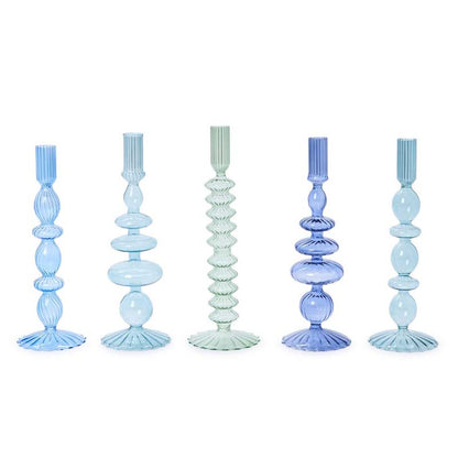 Hand-Blown Glass Taper Candlestick Candle Holders, Set of 5