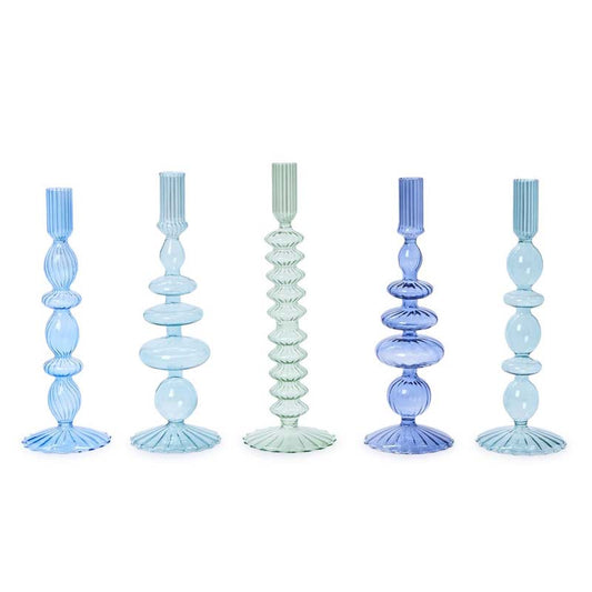 Hand-Blown Glass Taper Candlestick Candle Holders, Set of 5