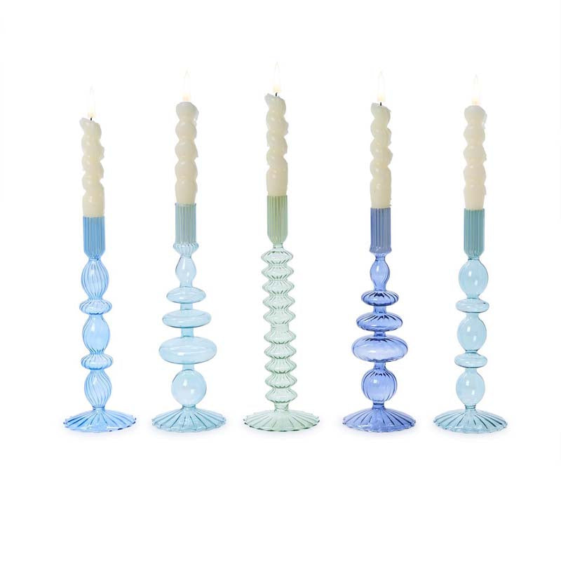 Hand-Blown Glass Taper Candlestick Candle Holders, Set of 5
