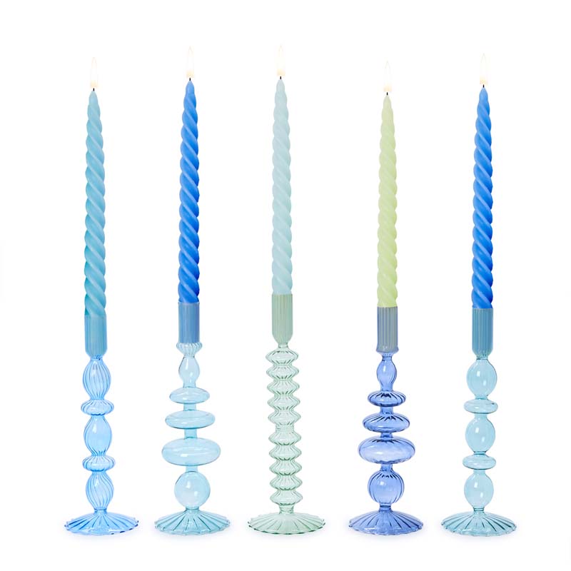 Hand-Blown Glass Taper Candlestick Candle Holders, Set of 5