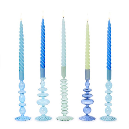 Hand-Blown Glass Taper Candlestick Candle Holders, Set of 5