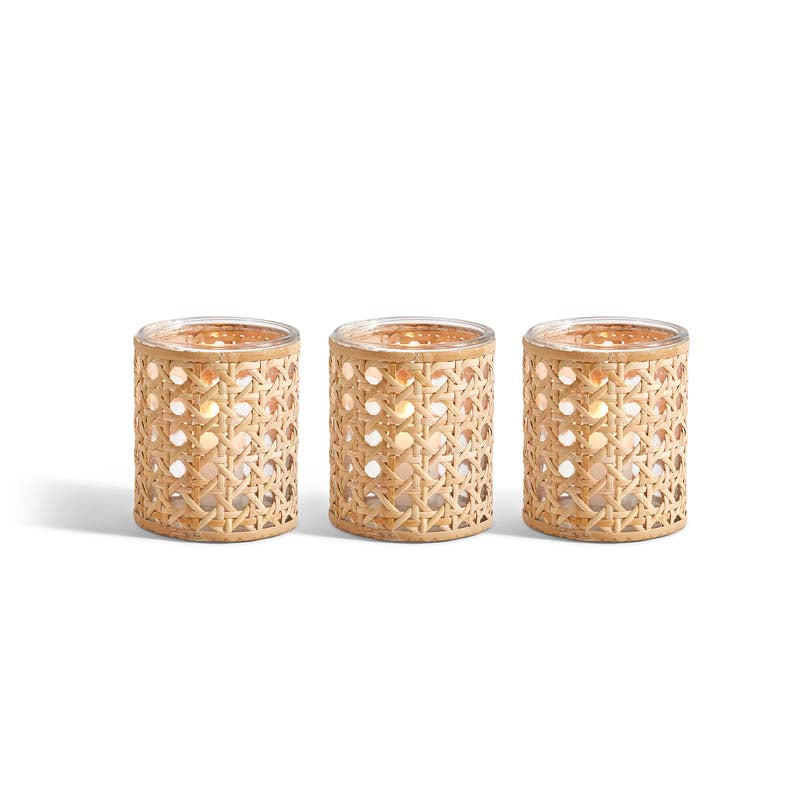 Handwoven Cane Votive Candle Holders, Set of 3