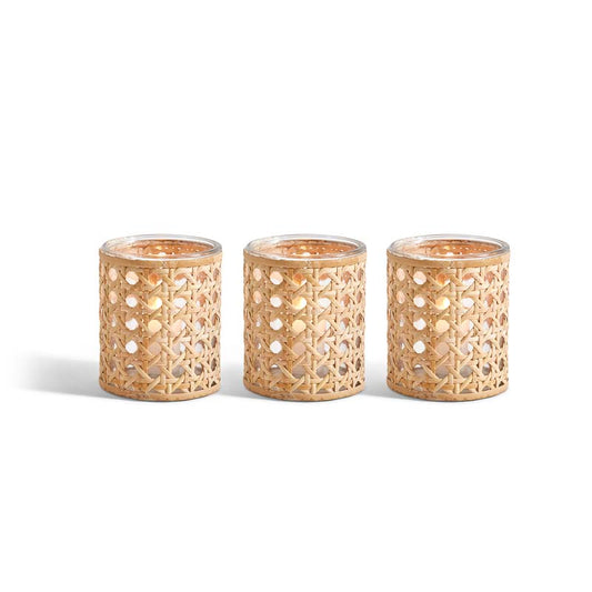 Handwoven Cane Votive Candle Holders, Set of 3