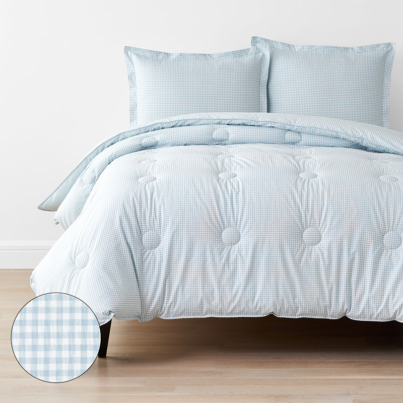 Ditsy Gingham Classic Cool Organic Cotton Percale Comforter Set
