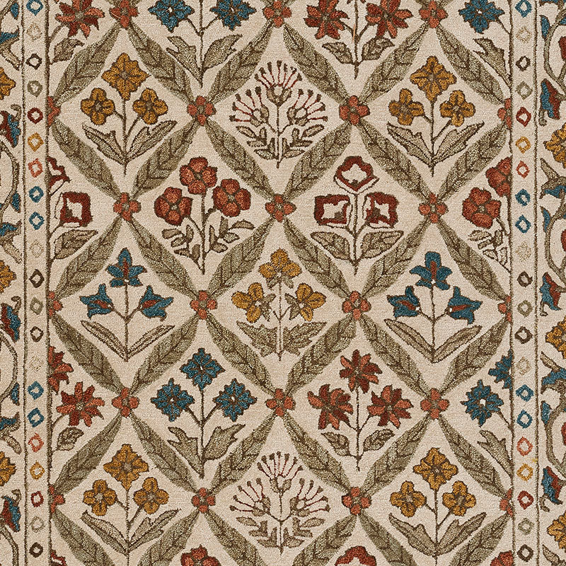 Floral Border Hand Tufted Wool Rug