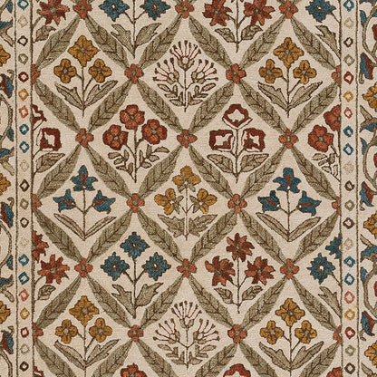 Floral Border Hand Tufted Wool Rug