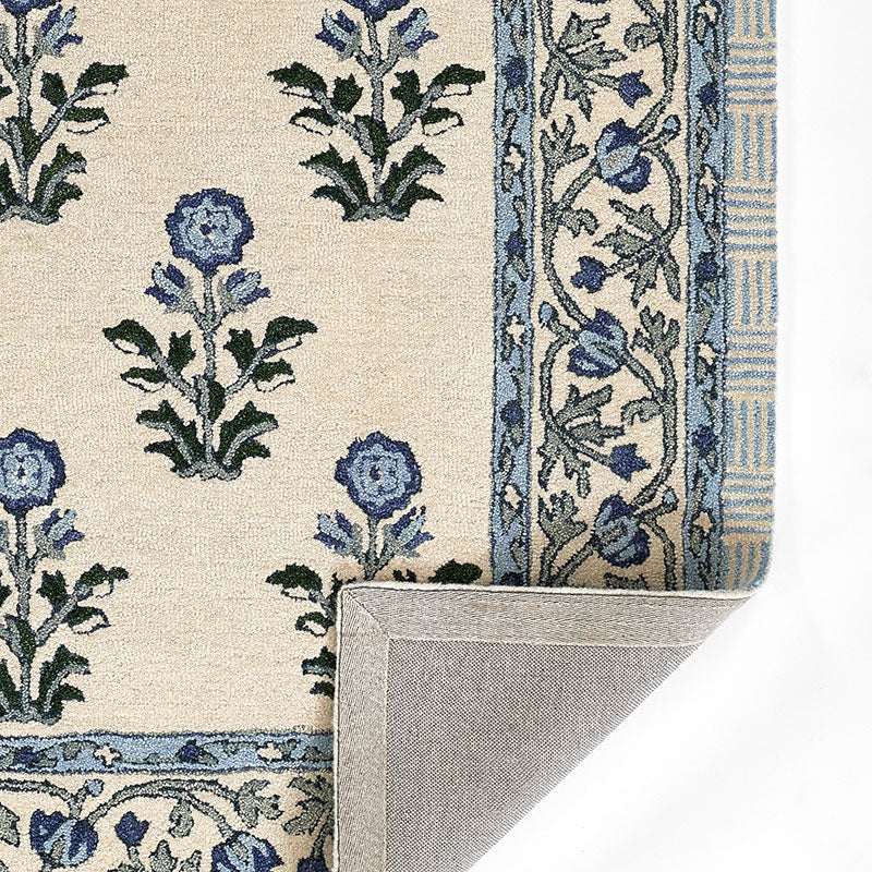 Floral Border Hand Tufted Wool Rug
