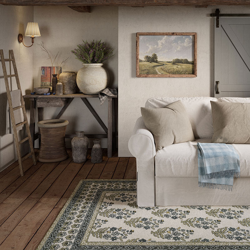 Floral Border Hand Tufted Wool Rug