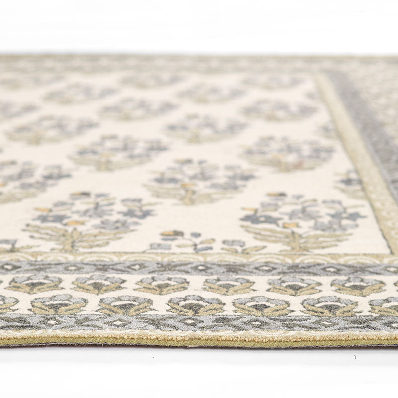 Floral Border Hand Tufted Wool Rug