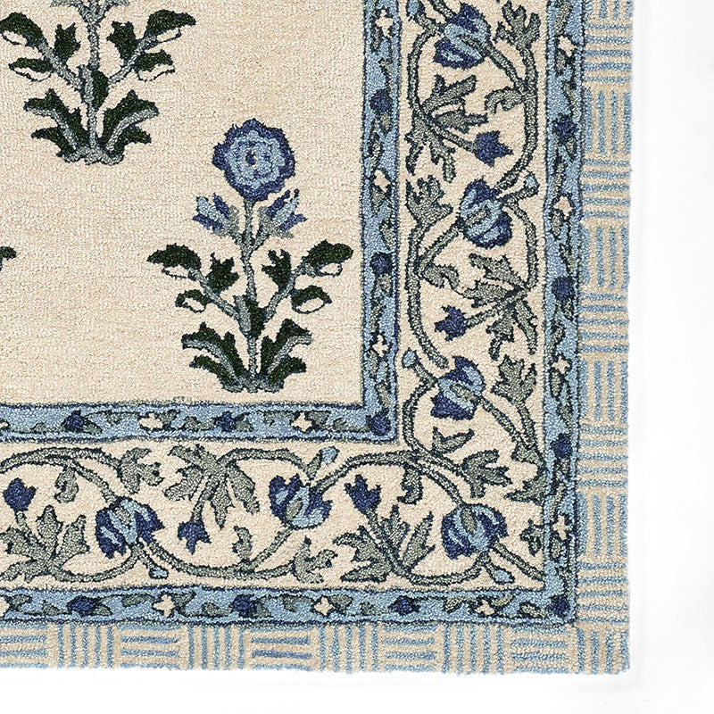 Floral Border Hand Tufted Wool Rug