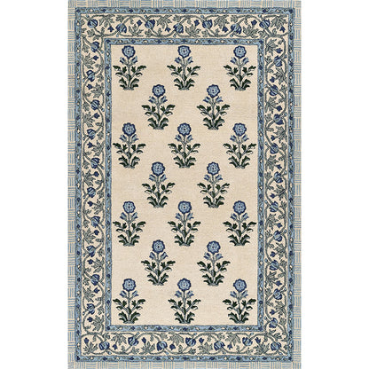 Floral Border Hand Tufted Wool Rug