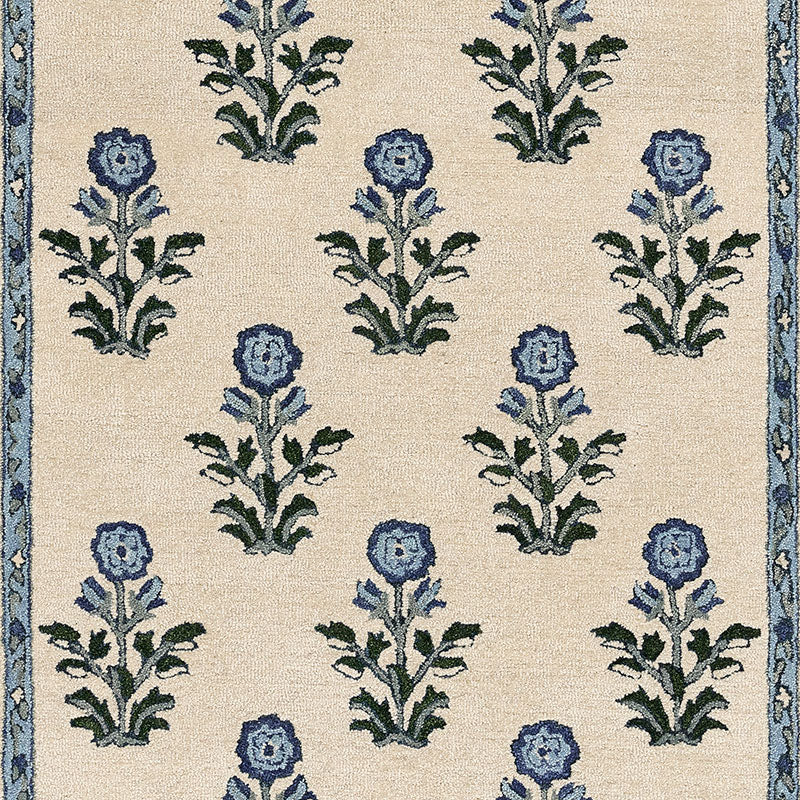Floral Border Hand Tufted Wool Rug
