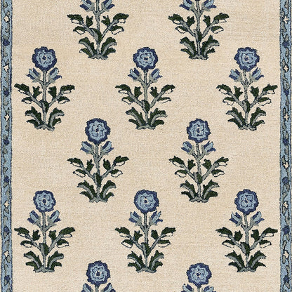 Floral Border Hand Tufted Wool Rug
