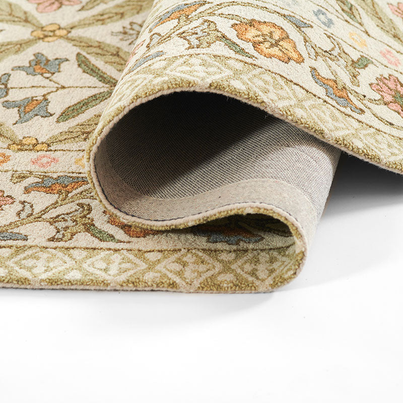 Floral Border Hand Tufted Wool Rug