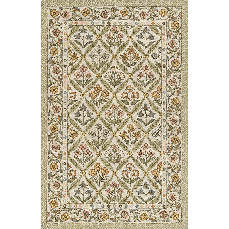 Floral Border Hand Tufted Wool Rug