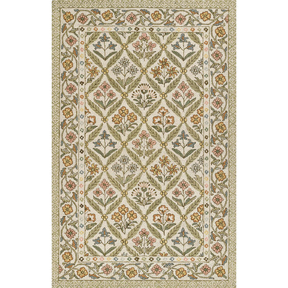Floral Border Hand Tufted Wool Rug