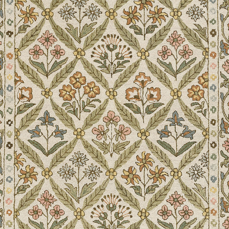 Floral Border Hand Tufted Wool Rug