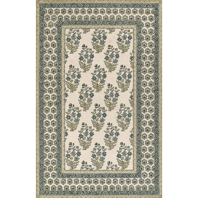 Floral Border Hand Tufted Wool Rug