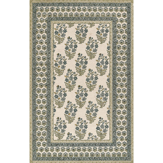 Floral Border Hand Tufted Wool Rug