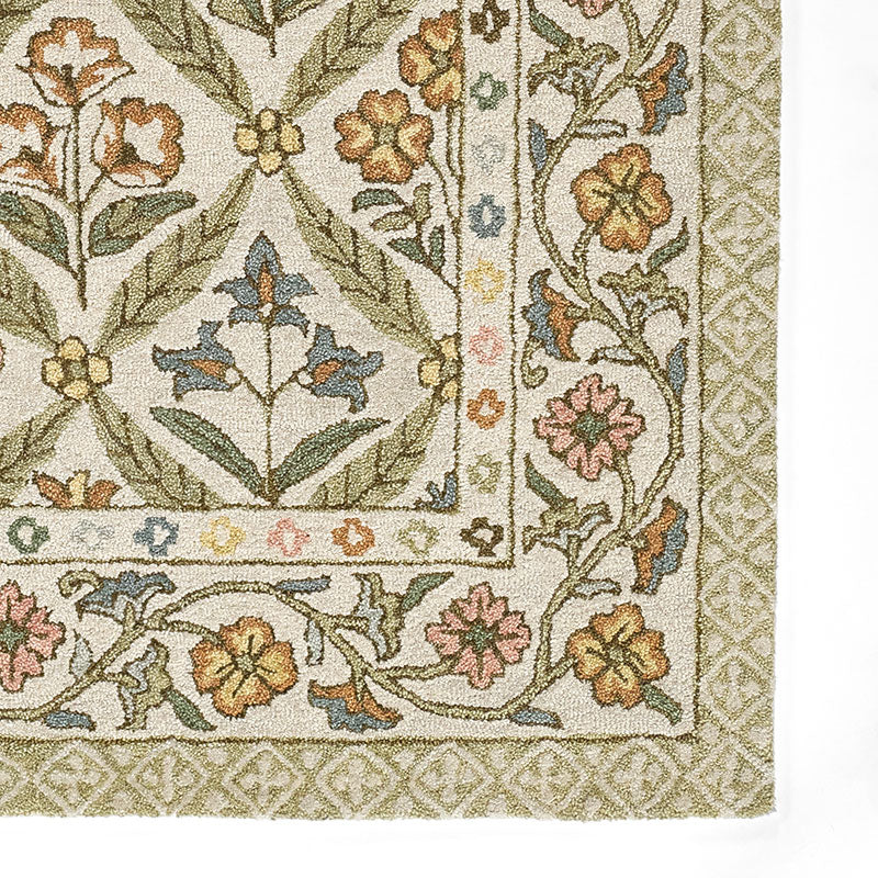 Floral Border Hand Tufted Wool Rug