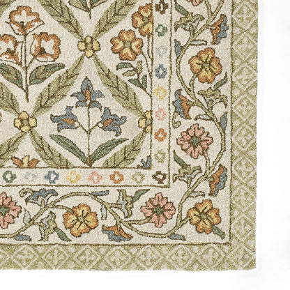 Floral Border Hand Tufted Wool Rug