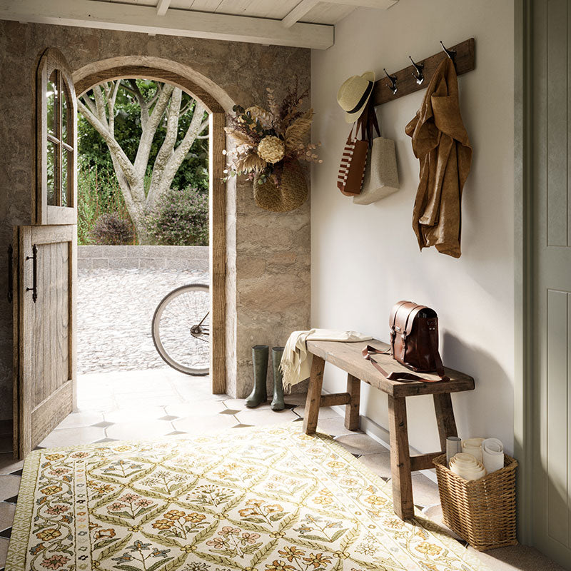 Floral Border Hand Tufted Wool Rug