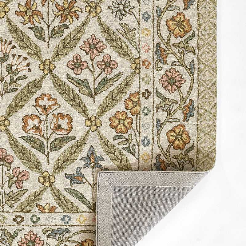 Floral Border Hand Tufted Wool Rug