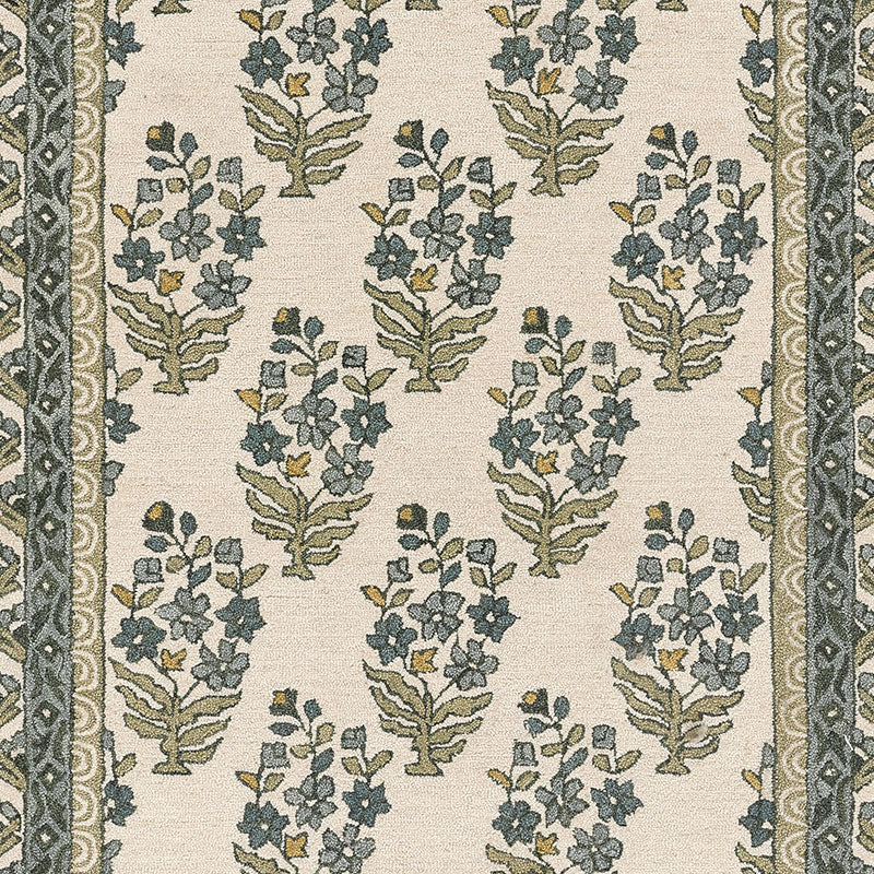 Floral Border Hand Tufted Wool Rug
